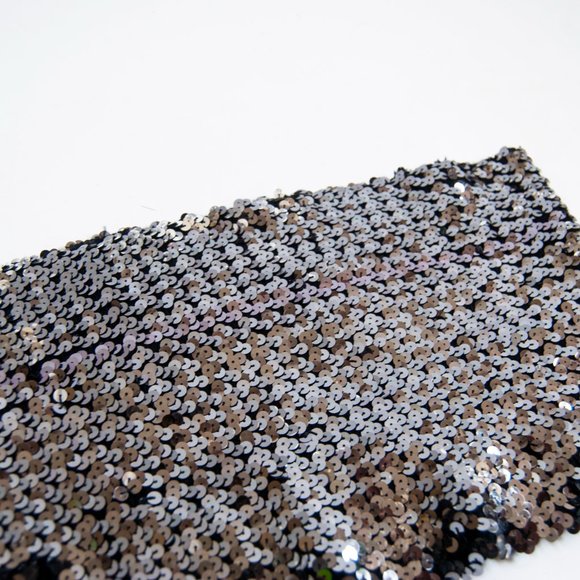 80s black sequin bandeau l xl extra large / black sequin top / sleeveless party - Picture 2 of 5